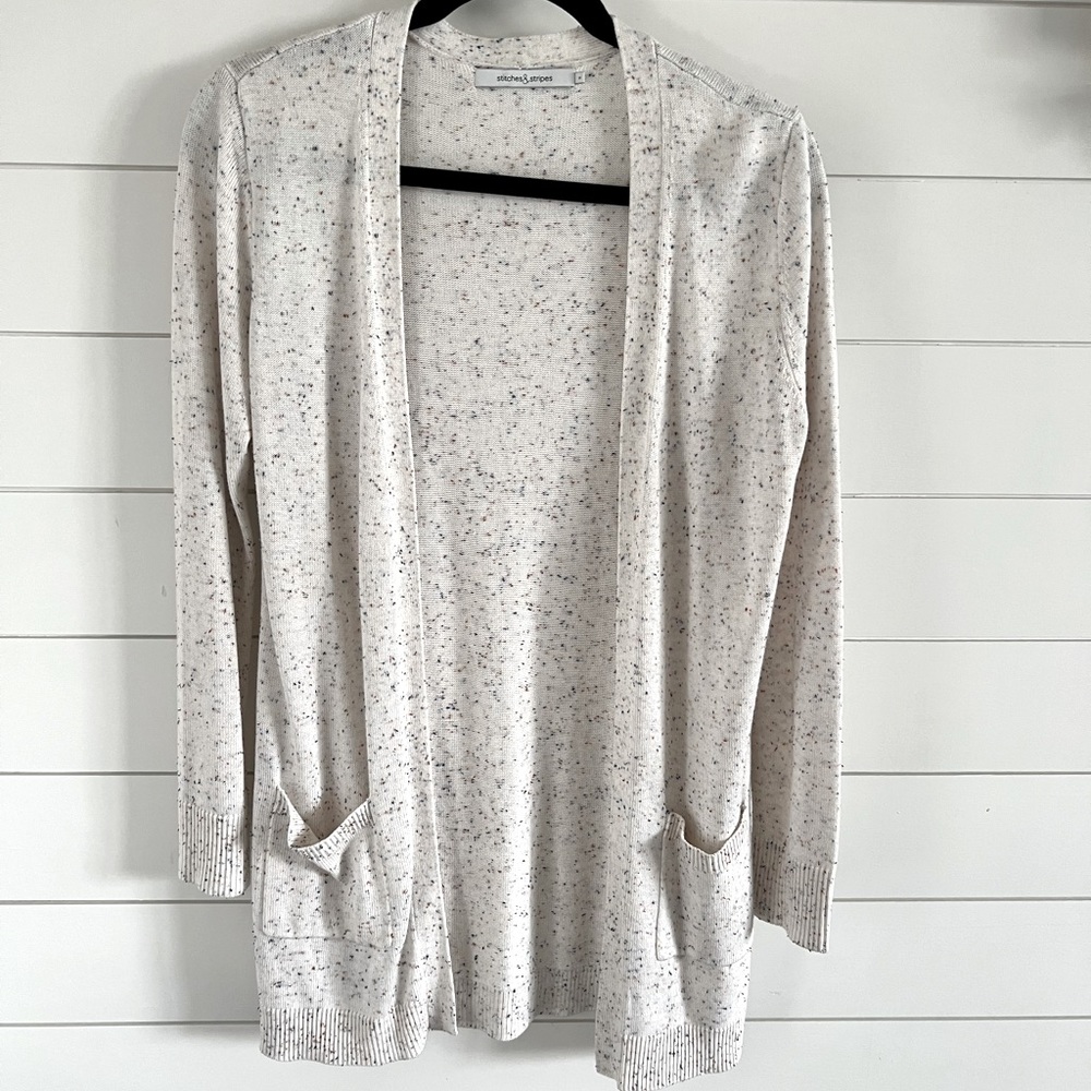 Stitch Fix cardigan, cream with navy/brown speckles, size small